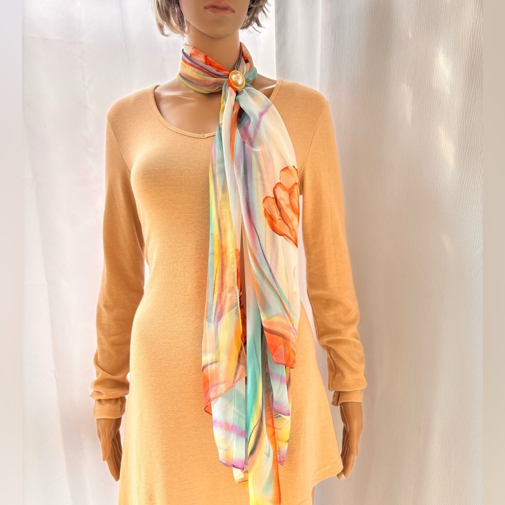 Sheer Silk Feel Floral Scarf - Picture 9 of 15